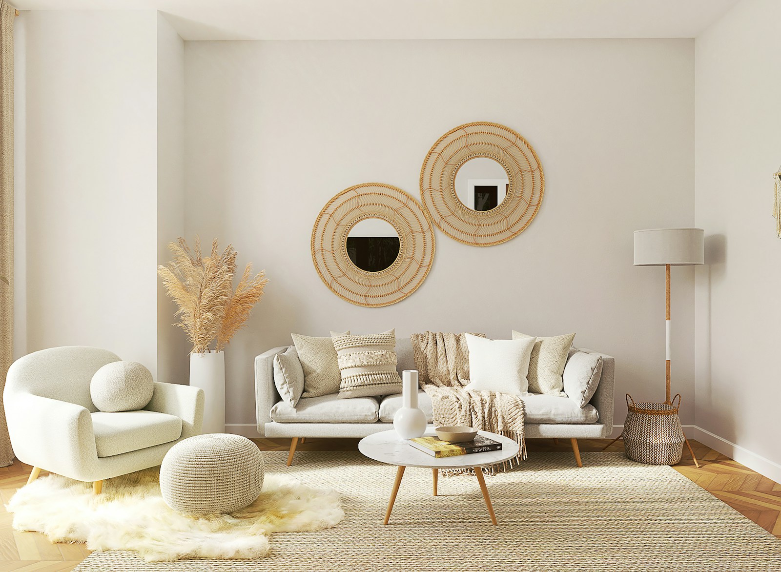 Sunlit interior with layered furniture silhouettes
