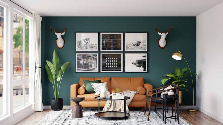 Modern living room with sofa and plants