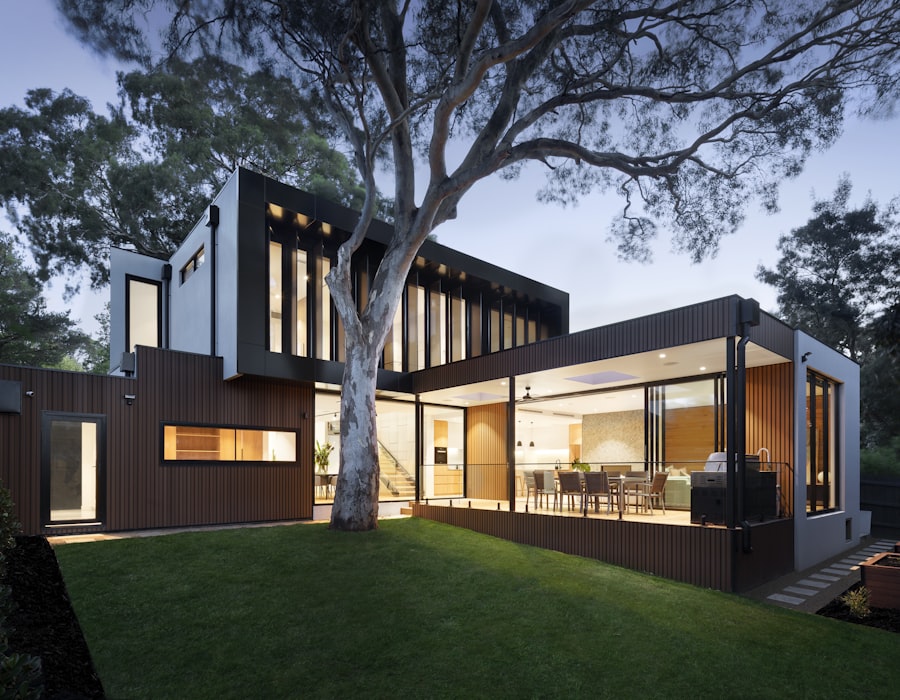 Bright residential interior with large windows